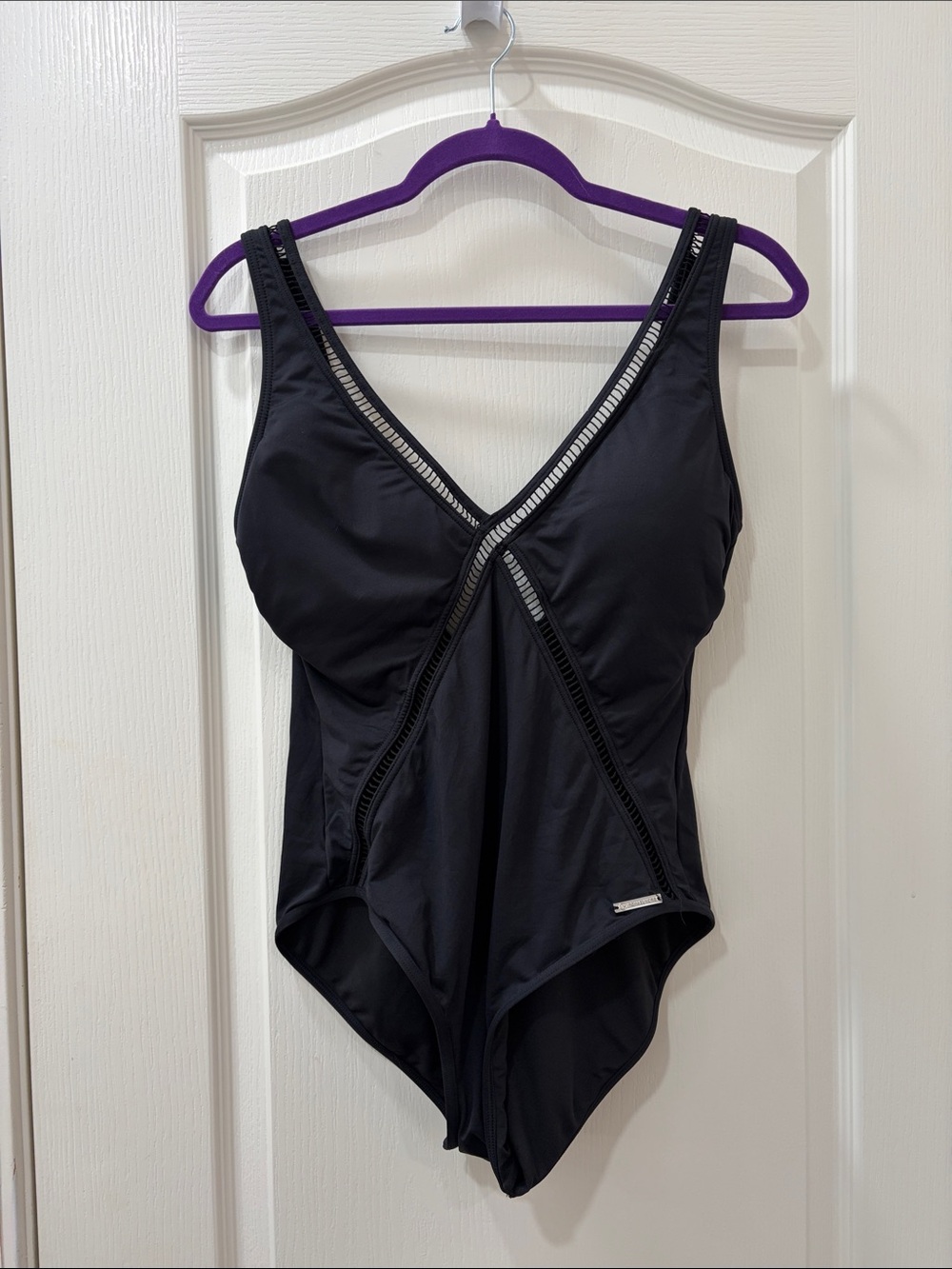 Michael Kors Black V-Neck One-Piece Swimsuit with Ladder Trim